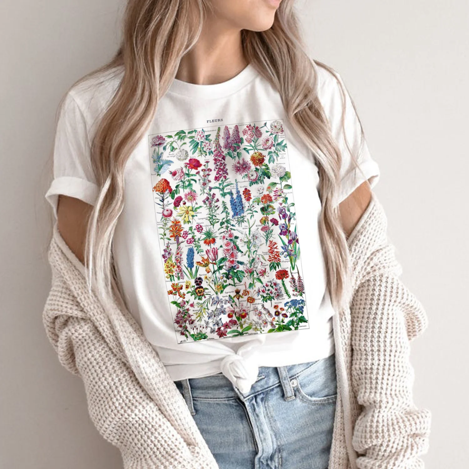 Vintage Wild Flower T Shirt Boho Chic Floral Print Women T-Shirts Cute Ladies Tops Aesthetic Cottagecore Clothes | Женская одежда