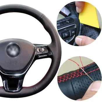 

Driver Protective Sewing Type Steering Wheel Cover Soft Fashion Decorative Auto Car Faux Leather Universal Interior Accessories