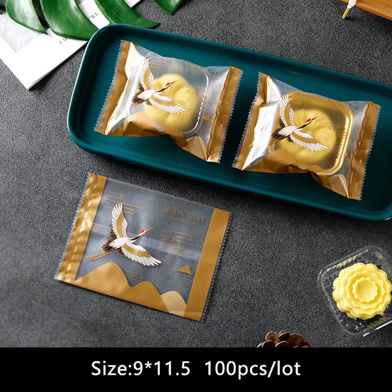 100 шт./лот Золотой бордюр горные летающие краны Декор Mooncake Nougat пакет с китайскими