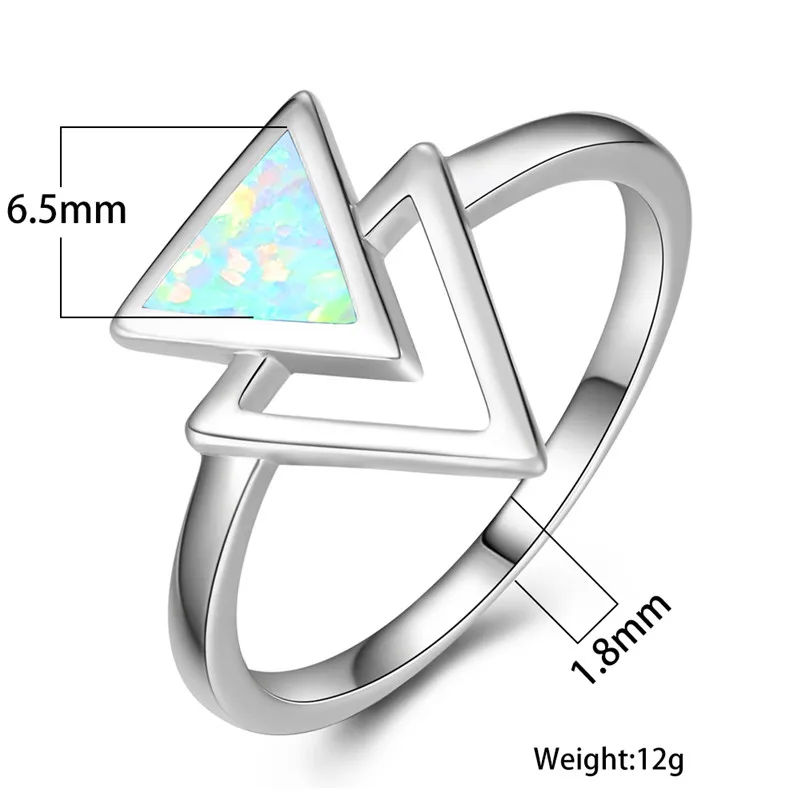 Минималистичное женское голубое белое треугольное кольцо с опалом модное серебряное кольцо для свадьбы классические праздничные обручальные кольца для женщин