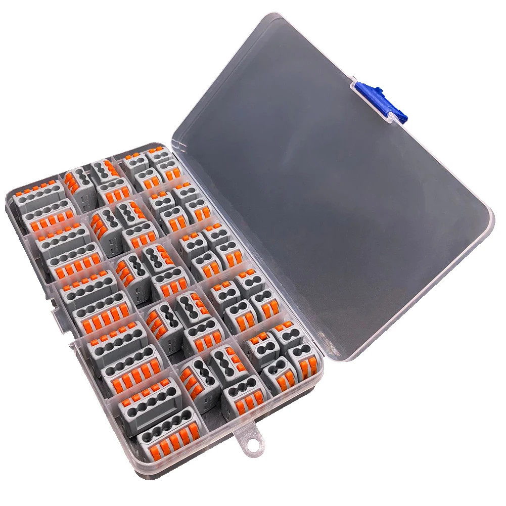 

60pcs Assortment Portable With Box Wire Connector Universal Mini Reusable Insulating Conductor Clamp Push In Home Terminal Block