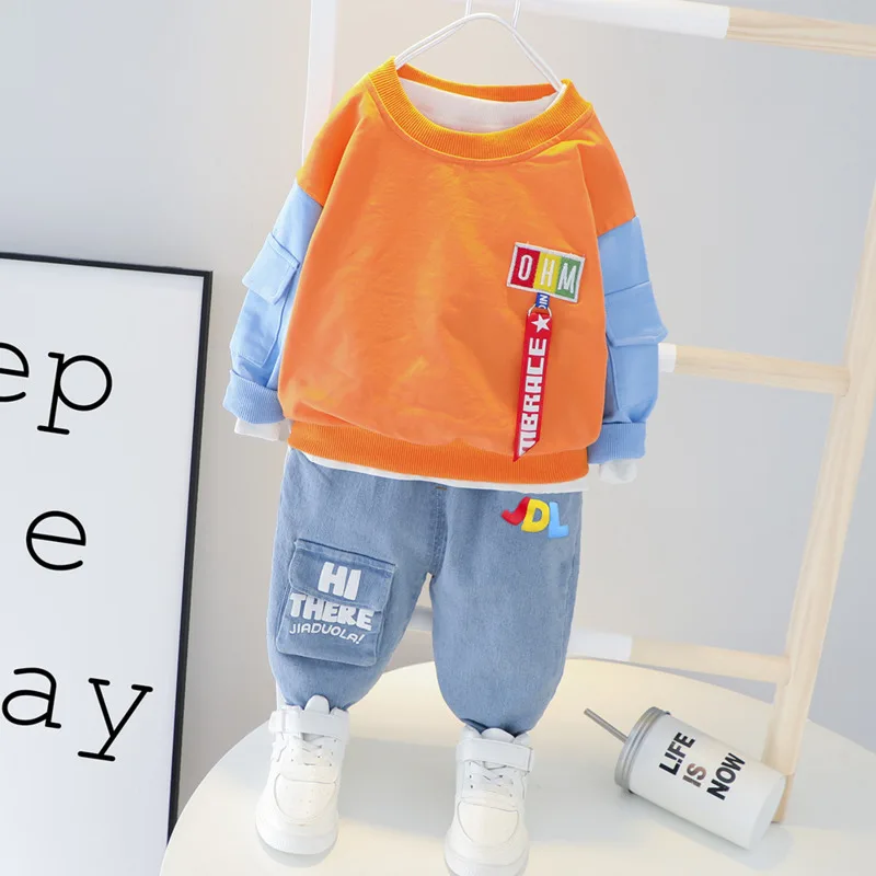 

Children Clothes Suit Spring Autumn Kids Boys Girls Letter T Shirt Jeans Pants 2Pcs/sets Baby Toddler Clothing Infant Sportswear