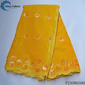 

Alisa yellow african velvet fabric with stones and beads 2020 high quality embroidered french sequins lace fabrics 5 yards/piece