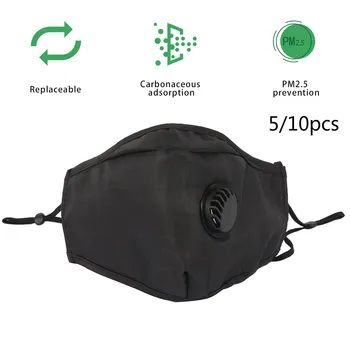 

5/10PCS 3D Mouth Cover Men Women Anti Dust Mask Anti PM2.5 Pollution Face Mouth Respirator Black Breathable Valve Mask Filter