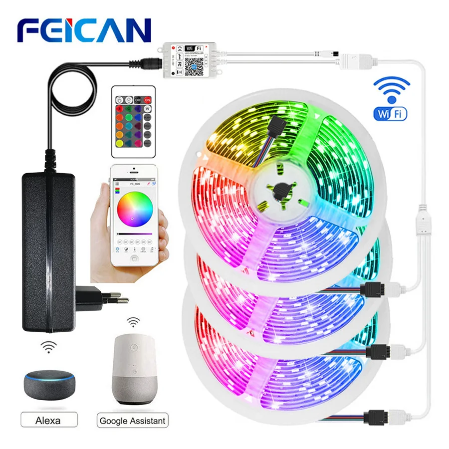 

LED Strip RGB SMD 5050 WiFi LED Lights Flexible Ribbon 12V Fita LED Luces Waterproof 5M 10M 15M Works with Alexa