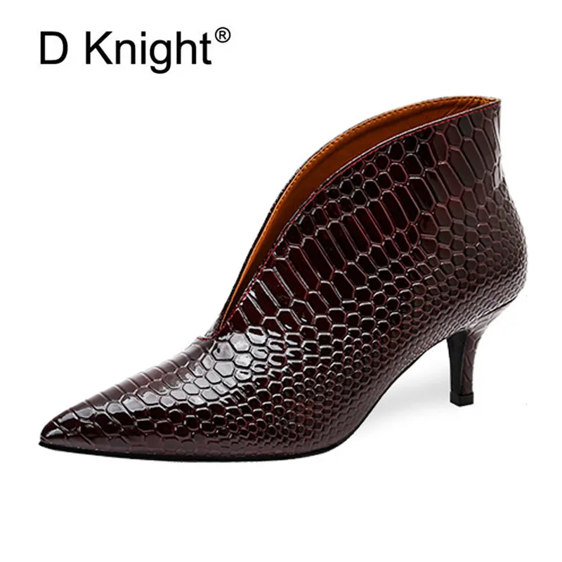 

2020 New Arrival Pointed Toe Thin High Heels Boots Sexy V-mouth Shoes Fashion Shoes Women Boots Snake Patent Leather Ankle Boots