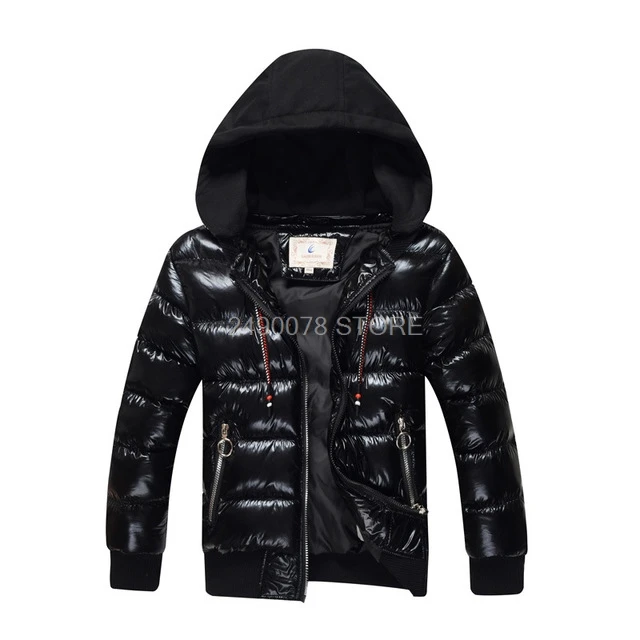 shine black Зимнее пальто высокого качества для мальчиков и девочек детская плотная Теплая стеганая куртка с капюшоном, верхняя одежда детские парки пальто для От 8 до 17 лет - Цвет: shine black
