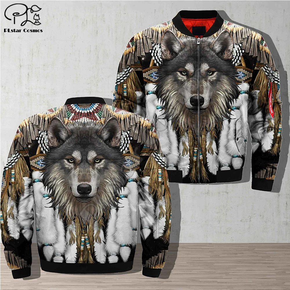 

wolf 3d Bomber Jackets trippy native indian Printed winter autumn zipper Flight Jacket casual women men Harajuku Streetwear coat