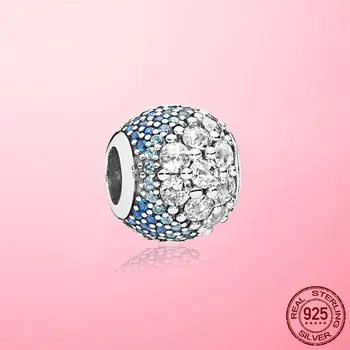 

Real 925 Sterling Silver Sparkling Blue Pave Charm CZ Zircon Beads fit Original Pandora Bracelet Silver 925 Jewelry Making