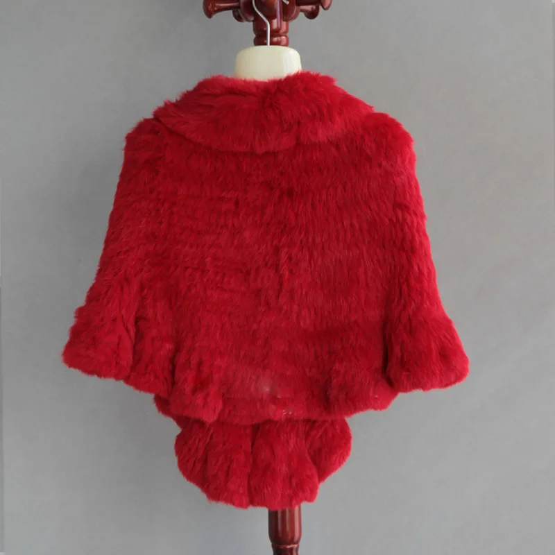 Warm Female New Knitted Rabbit Fur Shawl Winter Soft Women Casual Fur Cape Luxury Thick Wrap Ladies Winter Shawl Genuine