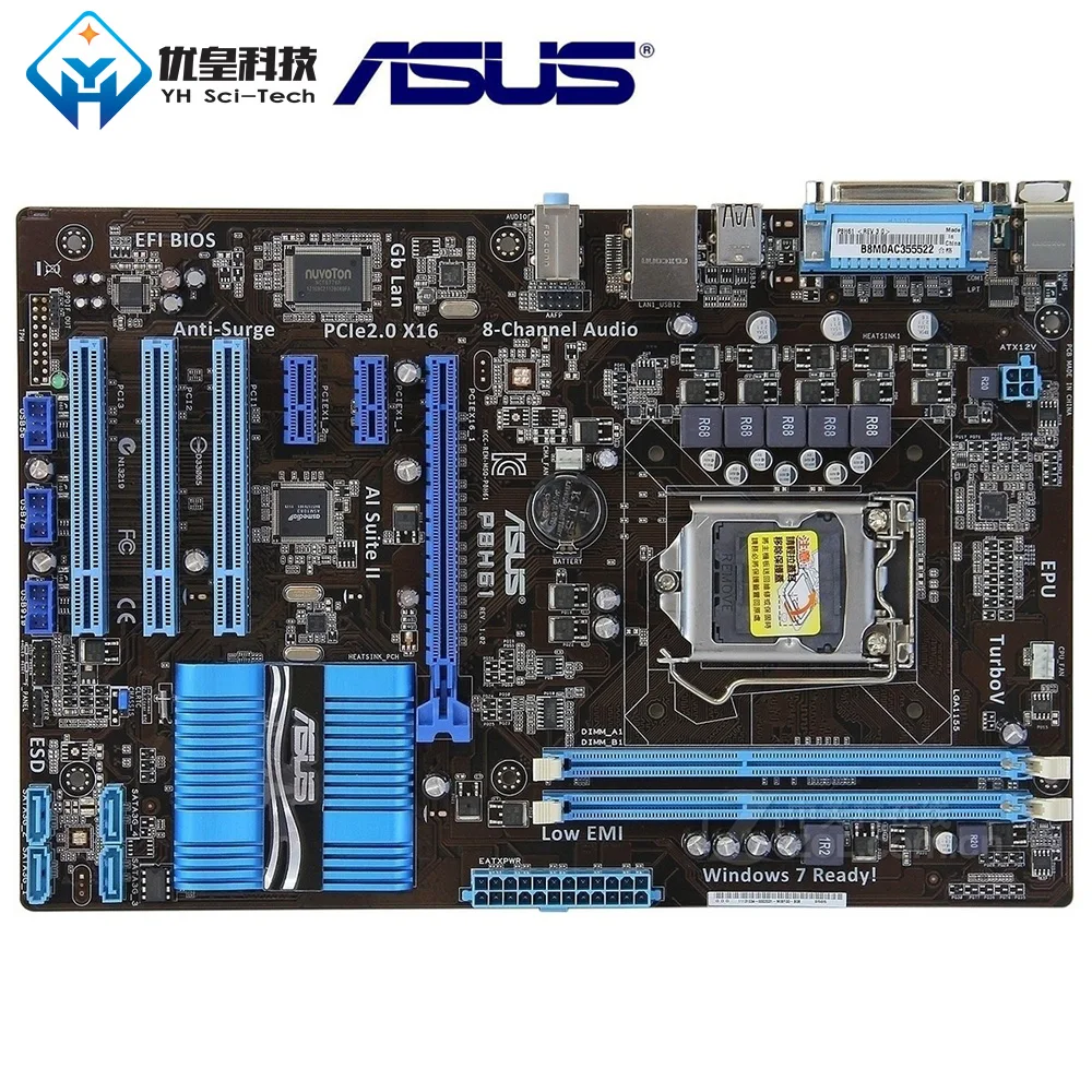 Asus P8H61 Intel H61 Оригинальное б/у настольное гнездо для материнской платы LGA 1155 Core i7/i5/i3/Pentium/Celeron DDR3 16G ATX