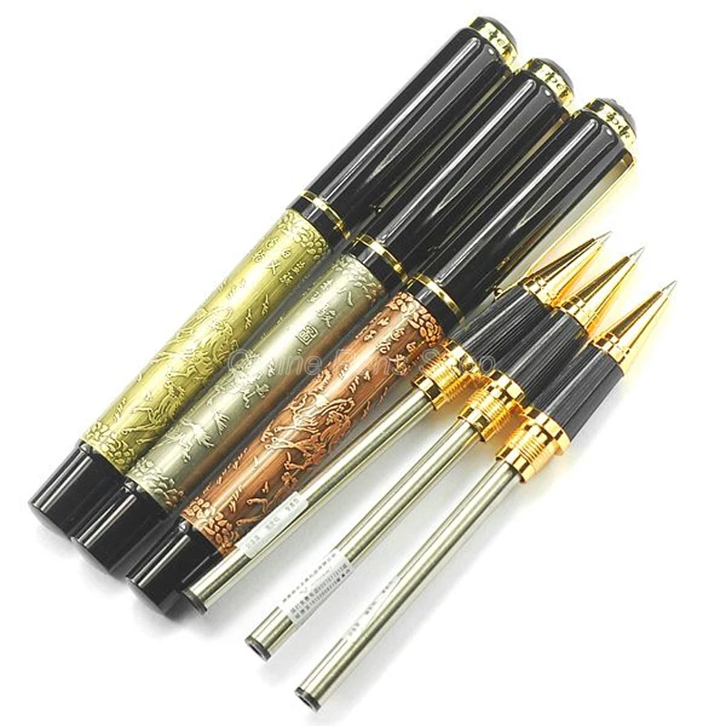 

3 X Baoer 507 Classic Metal Roller Ball Pen Running Horses Pattern Bronze/Red Copper/Gray Color For Business Gift Pen