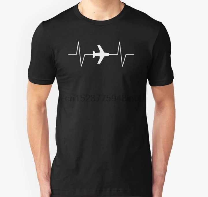 Men Short sleeve tshirt Cool Pilot Airplane Aviator Heartbeat EKG T shirt Shirt Women t-shirt |
