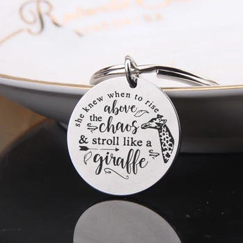 

FLYANGEL Engraved Giraffe Keychain For Teacher Mother Jewelry Keyring Gifts Fashion Key Holder Thanksgiving Gift