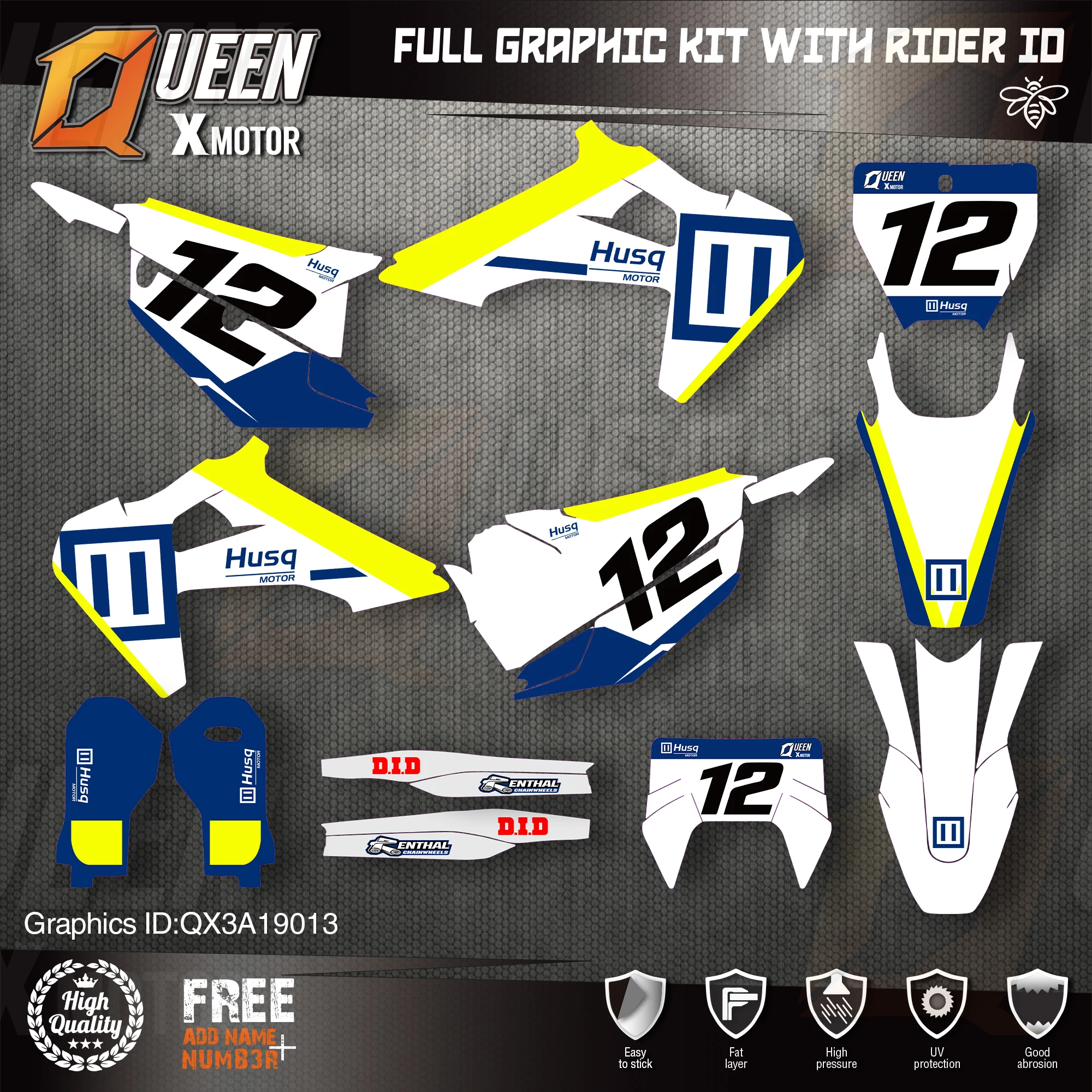 

Queen X MOTOR Custom Team Graphics Decals Stickers Kit For Husqvarna Decal 2019-N TC FC TX FX FS 2020-N TE FE 125-450CC 13