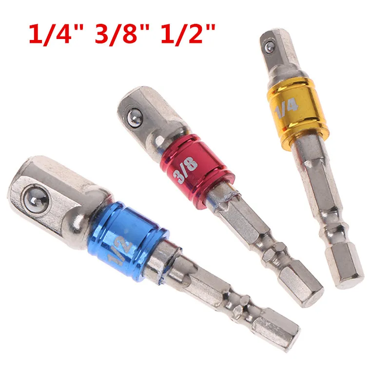 3 Styles 1/4" 3/8" 1/2" Socket Adapter Drive Hex Shank Converter Impact Set Extension Drill Bits Power Tool Accessories