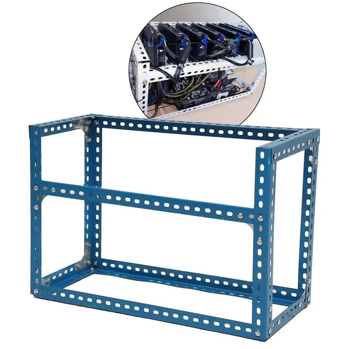 

Steel Coin Open Miner Mining Frame Rig Case Up to 6 GPU BTC LTC ETH Ethereum Blue