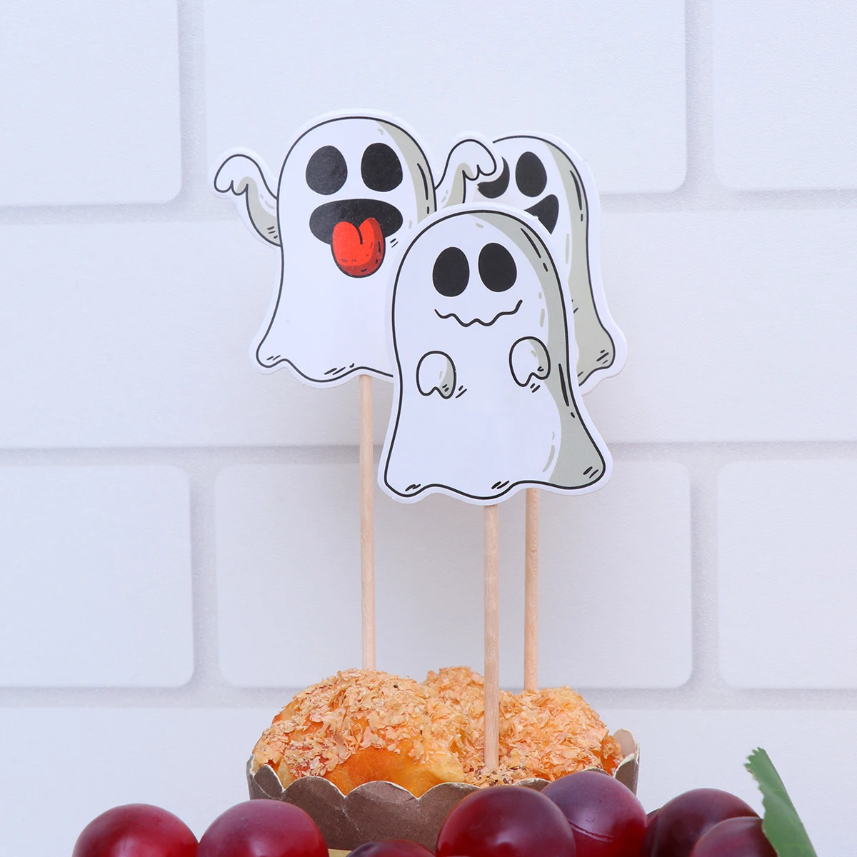Halloween Cake Toppers 3 Styles Ghost Cake Fruit Picks Funny Cake Decorating Dessert Toppers for Halloween Party Ghost Festival