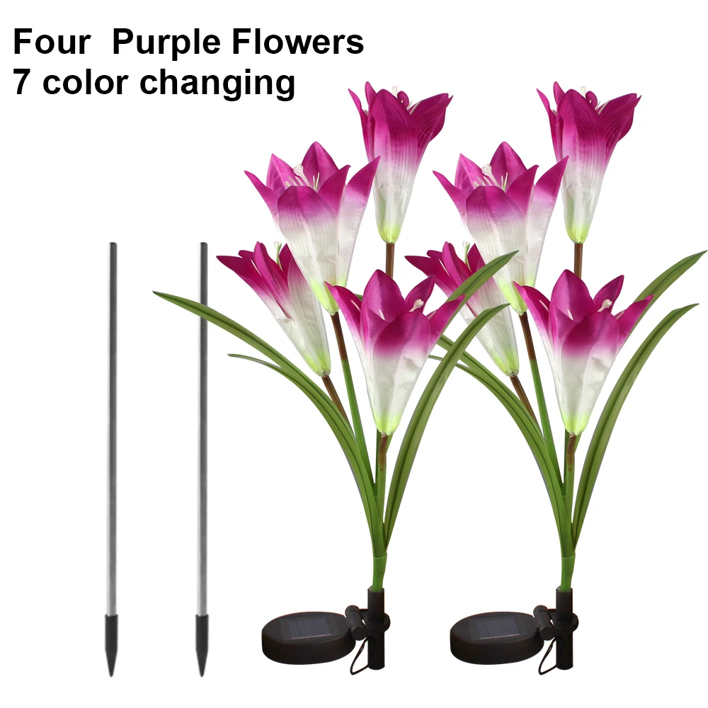 2 PCS Purple 2 шт. в упаковке, светодиодный светильник на солнечной батарее, украшение для дня рождения, свадьбы, вечеринки, рождественских огней, наружный водонепроницаемый цветок лилии, 7 цветов - Испускаемый цвет: 2 PCS Purple