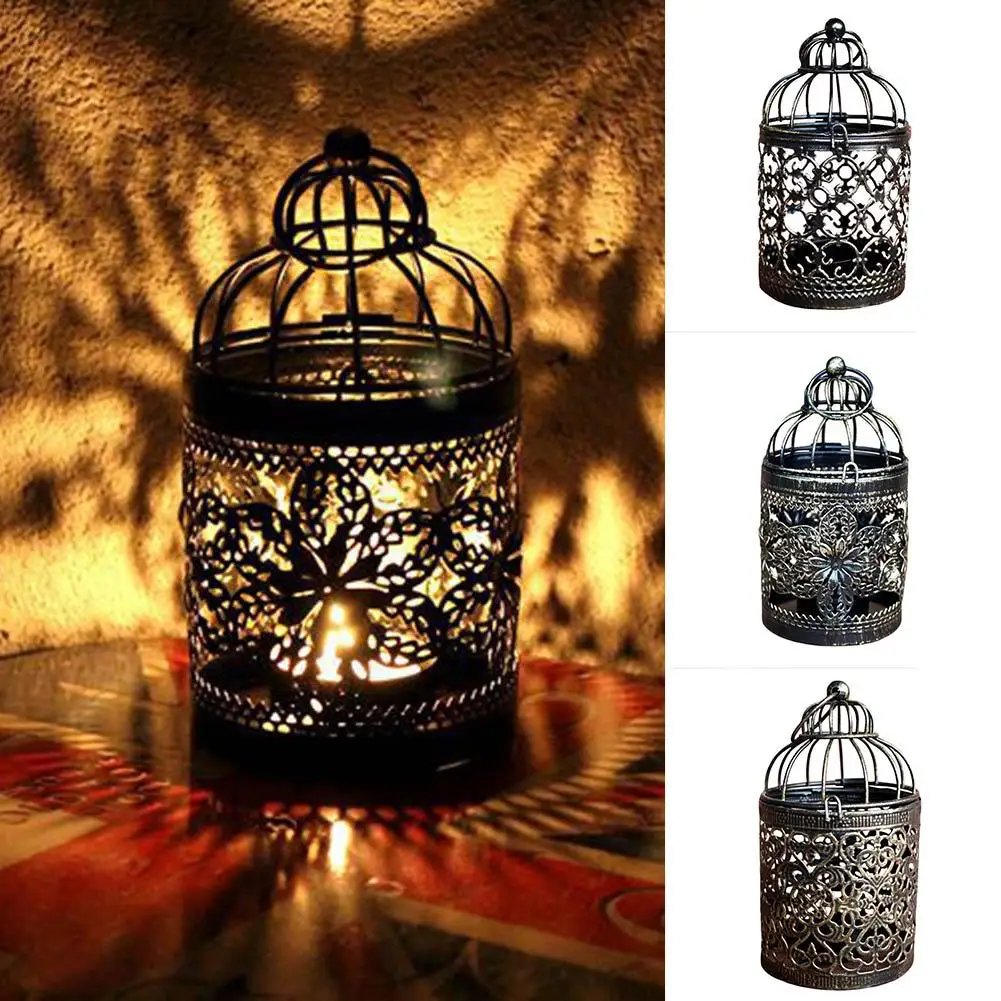 A # Silver GROOMY Candlestick Hollow Holder Tealight Hanging Lantern Gabbia per Uccelli Vintage 3 Colori Home Decor Ornament Gifts 