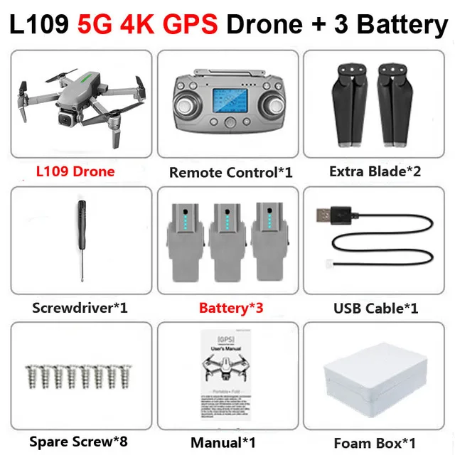 L109 GPS Drone 4K with Camera HD 5G WIFI quadcopter drone profissional quadrocopter seflie dron Mini drones 1KM long distance - Цвет: L109 4K 3B FOAM