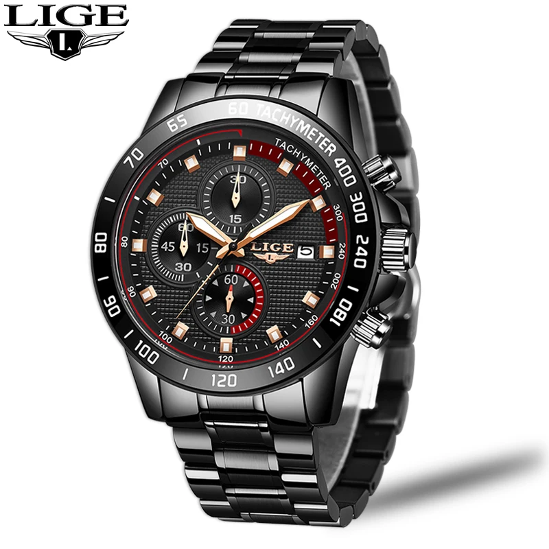 

2020 LIGE New Classic Black Steel Mens Watches Waterproof Watch Men Fashion Quartz Watch Men business Date Clock Relojes Hombre