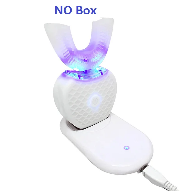 white without box Новинка 360 градусов интеллектуальная автоматическая звуковая электрическая зубная щетка USB перезаряжаемая ультра звуковая u-форма 4 режима таймер синий свет - Цвет: white without box