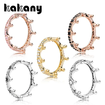 

Kakany High Quality 925 Sterling Silver Classic Magic Crown Black Zircon Ring for Couples Gift Original 1: 1 Fashion Jewelry Diy