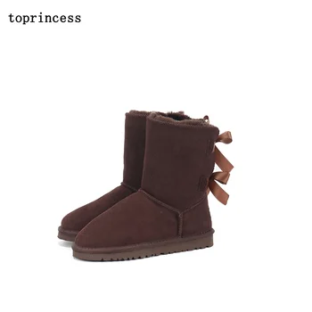 

ZX26 TOPRINCESS Women Leather Faux Fur Boots Snow Platform Rubber Sole Winter Boots For Indoor And Outdoor Classic Fashion Style