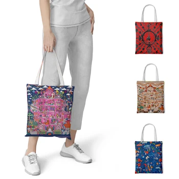 

Abstract Watercolour Printed large-capacity Canvas Women's New Casual Fashion Harajuku Vintage Black Ulzzang Chic Canvas Bag