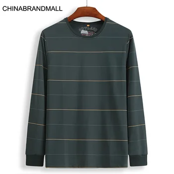 

Autumn Men Plus Fat Plus Size Length Sleeve T Shirt Male Fat Man Leisure Round Neck Stripes Long Sleeve Top