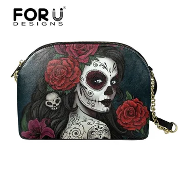 

FORUDESIGNS Cartoon Gothic Girls Shoulder Totes Ladies Rose Skull Girl Print Messenger Bag Casual Shell bag Customize Bolsa