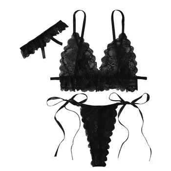 

New Lace 3-Pc Bandage Lingerie Women Home Underwear Comfortable Sleepwear Wireless Top G-string JAYCOSIN Four Season Underwears