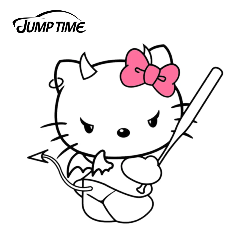 Время прыжка 13 см x 11 8 Hello Kitty милый дьявол рога наклейка на ноутбук Стайлинг
