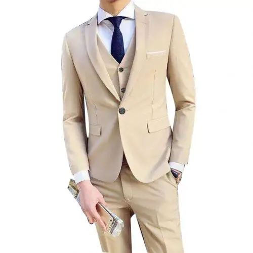 3 шт., Мужской Блейзер, костюм для свадьбы(пиджак+ офис, вечерние костюмы для жениха, корейский мужской костюм с брюками, жилет, 3XL - Цвет: Хаки