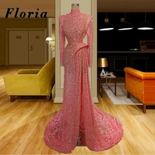 

Heavy Beading Evening Dresses Cut-Out 2020 Plus Size Customized Red Carpet Dress Feathers Pink Celebrity Gowns Vestidos De Festa