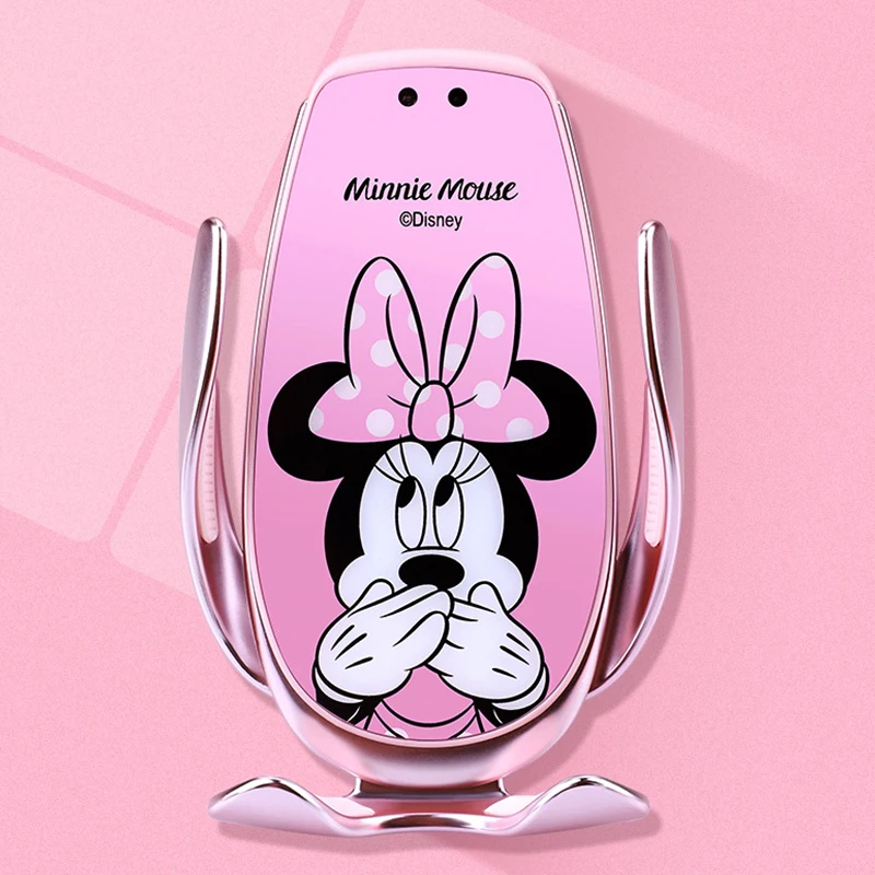 Disney Mickey Minnie Automatic Clamping Wireless Charger Car Phone Holder Smart Sensor Air Vent Mount Mobile Phone Stand Hold