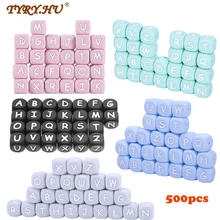 Anneau de dentition en Silicone pour bébé, perles lettres de l'alphabet colorées de 12mm, fabrication de bijoux, accessoires pour bracelets et colliers, 500 pièces 