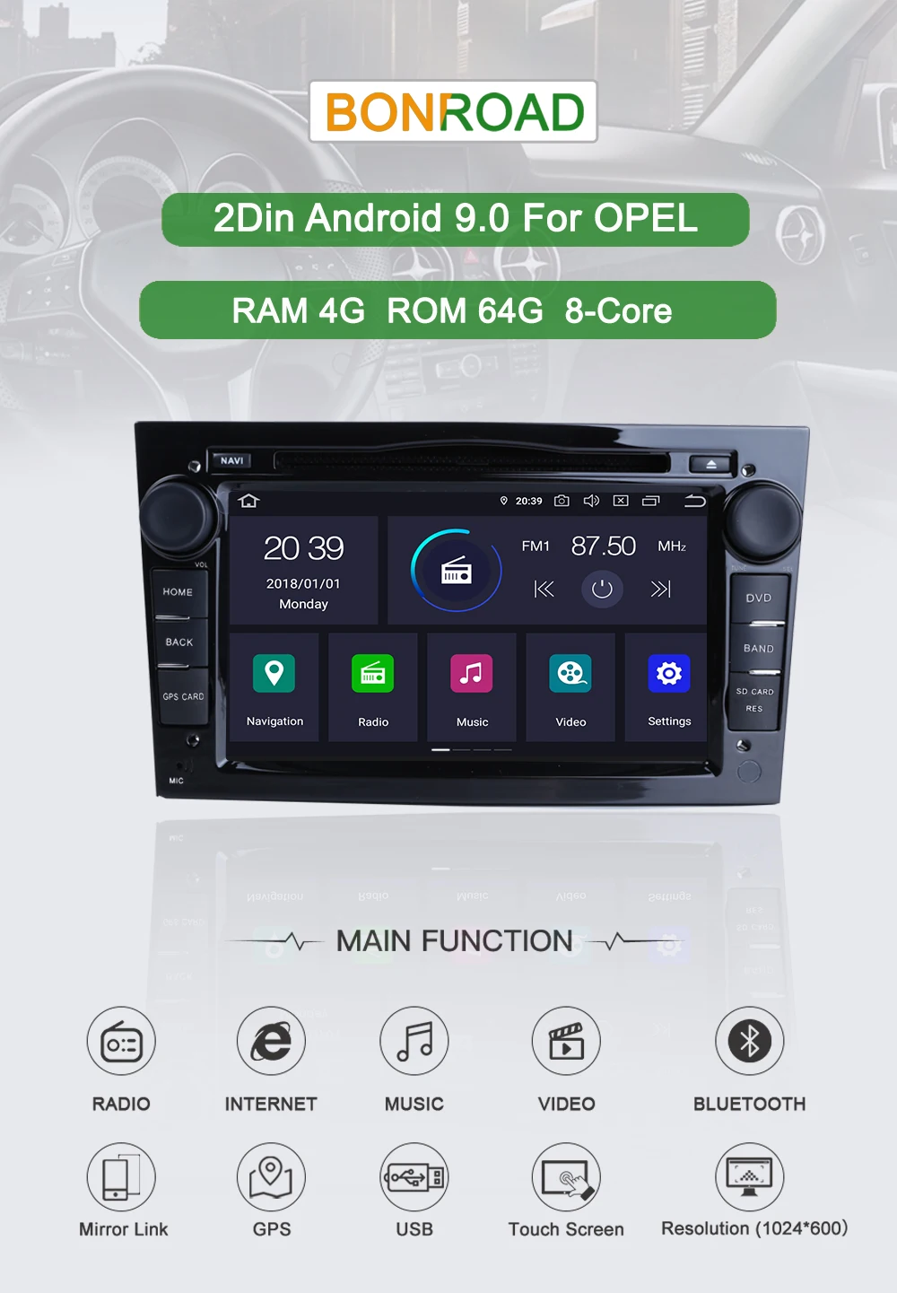 Flash Deal Bonroad 2Din Android 9.0 Car Radio DVD Multimedia Player For Opel /Vauxhall/ Antara/ VECTRA /ZAFIRA /Astra  J GPS Navigation 0