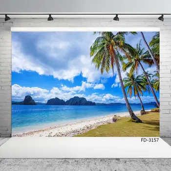 

Summer Sea Beach Ocean Cloud Coconut Tree View Photocall Background Wedding Child Photography Photo Studio Prop Scenery Backdrop