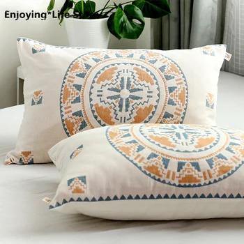 

New Japanese Style Pure Cotton 3-layer Gauze Button Pillowcase Thickened Pillowcase Bedroom Home Pillowcase