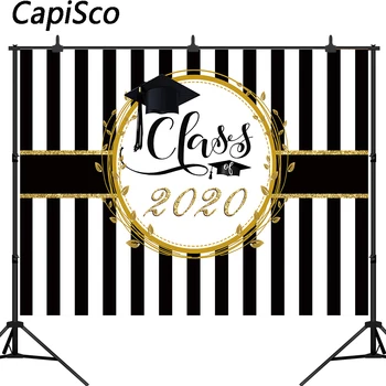 

Capisco Class of 2020 Photography Backdrops Black white stripes Graduation Party Photo Background Grad Prom Decorations