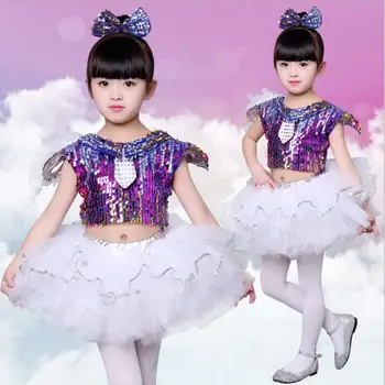 

Jazz Dance Costumes for Girls Sequins Children Dance Stage Performance Modern Dance Dresses Bright Performance Costume