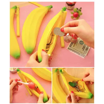 

VOGVIGO Novelty Yellow Banana Silicone Pencil Case Coin Purses Storage Pencil Bag Stationery Dual Coin Purse Key Wallet Gift