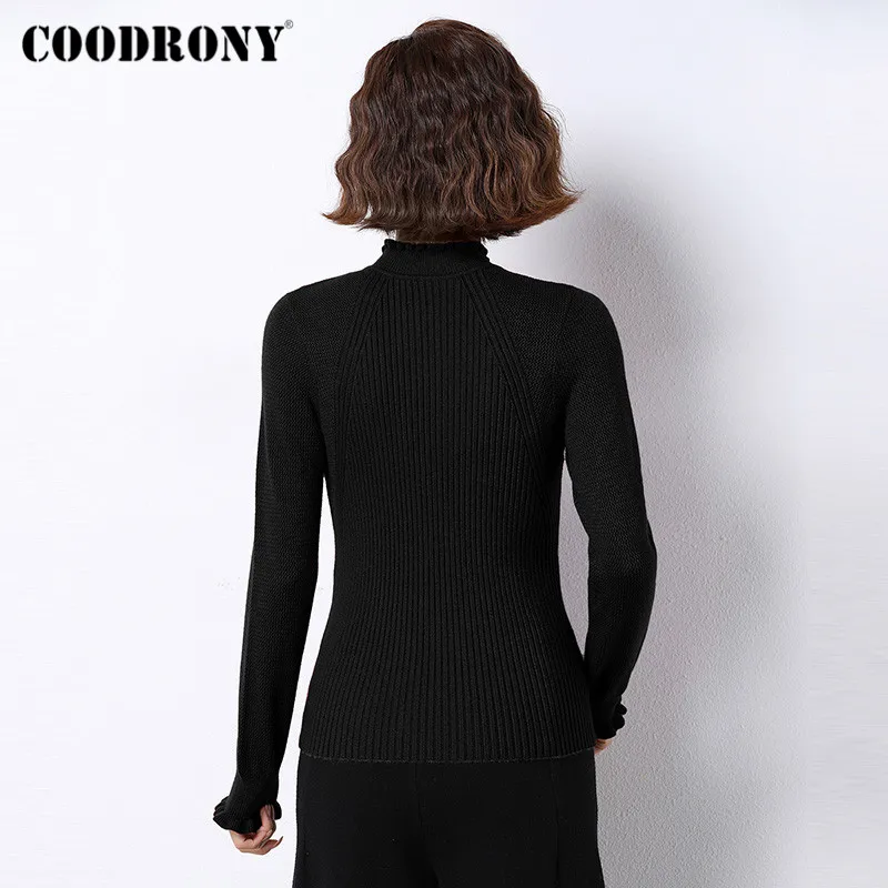 COODRONY Brand Basic Solid Color Knitting Warm Jumpers Female 2020 Winter Casual Soft Slim Ruffled Collar Sweaters Women W1126