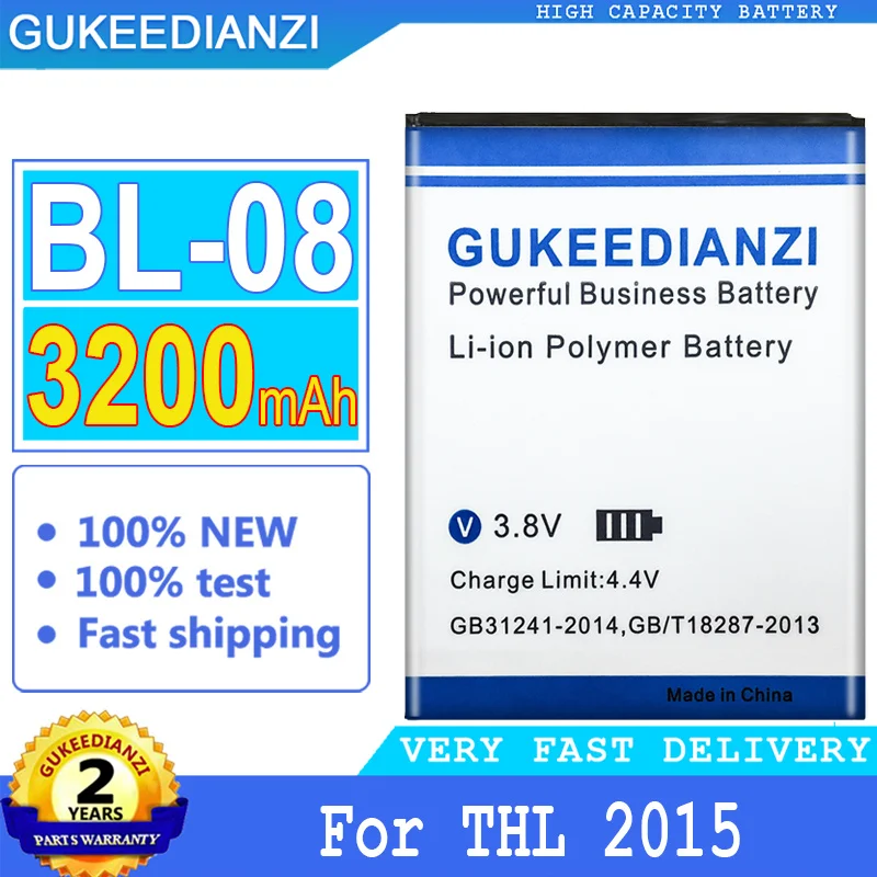 3200mAh GUKEEDIANZI Battery BL-08 For THL 2015 Smart Phone BL 08 THL2015 BL08 Big Power Bateria | Мобильные телефоны и