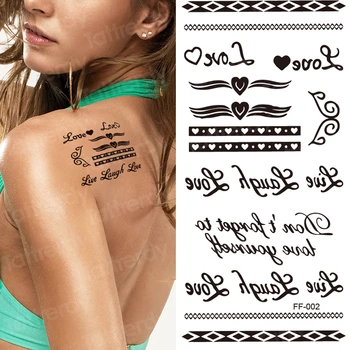 

waterproof temporary tattoos letters black henna fake english words on hand finger body art sexy tatoo sticker for women boy