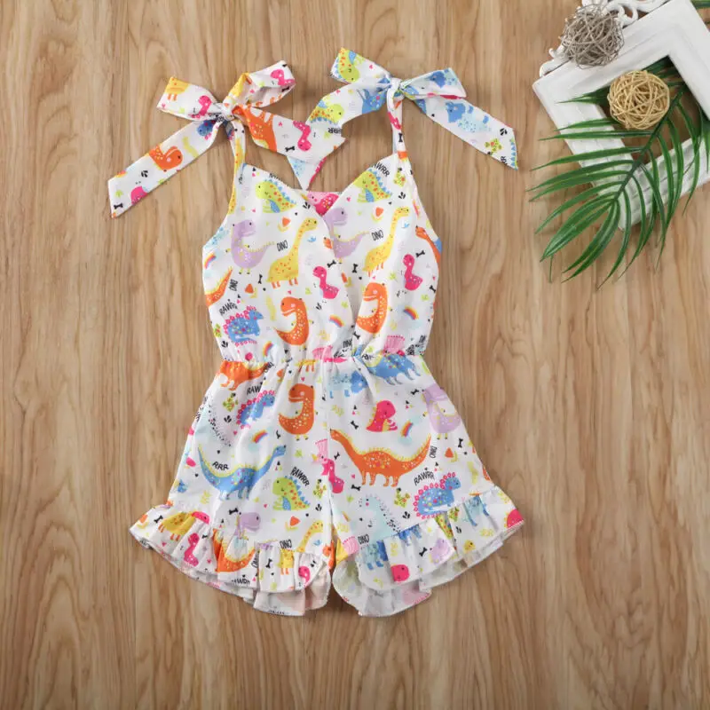 

Toddler Baby Kids Girls Summer Sleeveless Bandage Dinosaur Print Jumpsuit Romper
