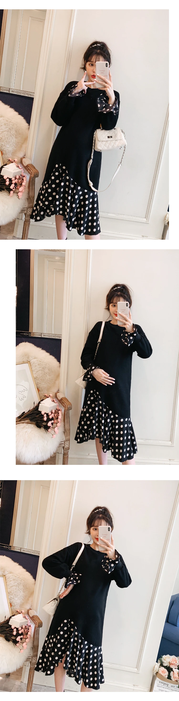 Новинка 2019, платье для беременных, платье с неровной строчкой, юбка с волнистым хвостом, свободное, большой размер, плюс бархатное платье