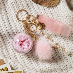 Everlasting Flower Key Chain Car Hanging Sweet Keychain Valentine's Day Christmas Creative Birthday Gift Women Girls Bag Pendant